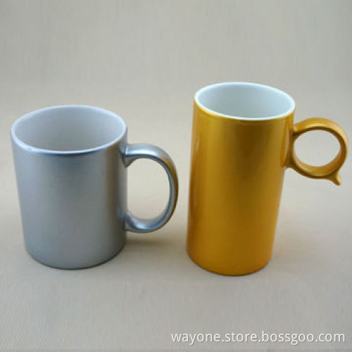11oz Metallic Colored Ceramic Mugs, Perfect for Thematic Promotions, Gold, Silver Colors Available